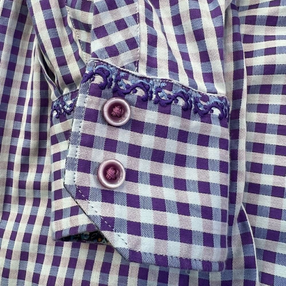 Robert Graham Men's Plaid Check Classic Fit Button-Up Shirt Purple White Medium - Picture 10 of 10